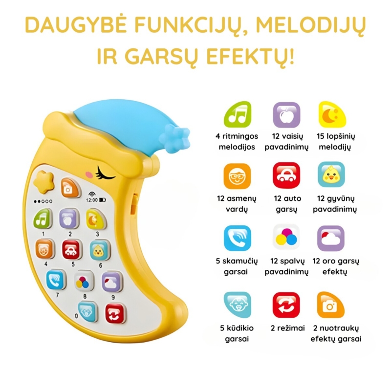 Muzikinis šviečiantis telefonas, geltonas