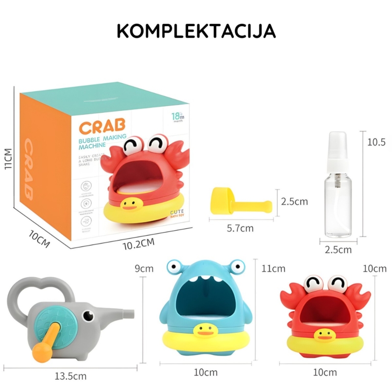 Burbulus pučiantis žaislas vaikams „Krabas“, mėlynas