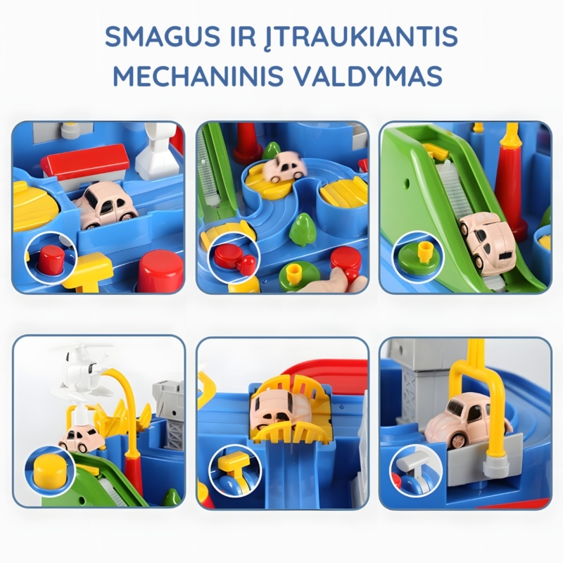 Interaktyvi kliūčių trasa su 4 automobiliais ir sraigtasparniu
