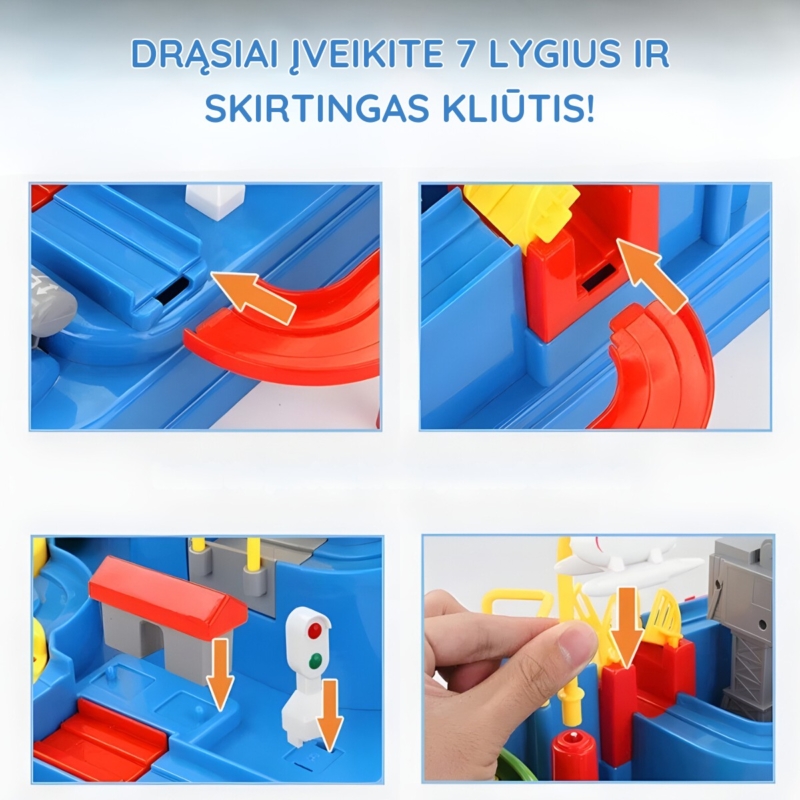 Interaktyvi kliūčių trasa su 4 automobiliais ir sraigtasparniu