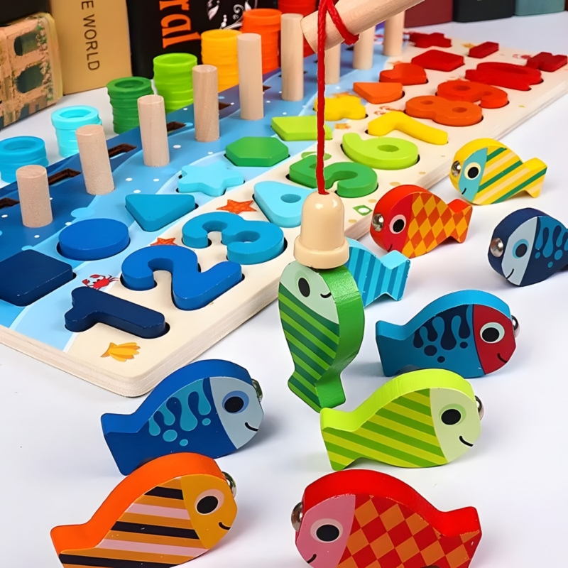 Medinė Montessori užimtumo lenta 4in1