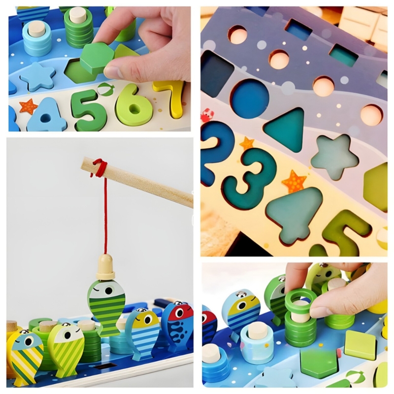 Medinė Montessori užimtumo lenta 4in1