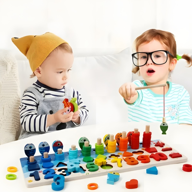 Medinė Montessori užimtumo lenta 4in1