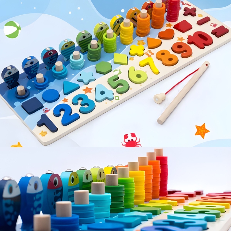 Medinė Montessori užimtumo lenta 4in1