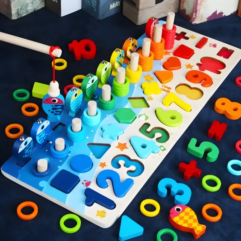 Medinė Montessori užimtumo lenta 4in1