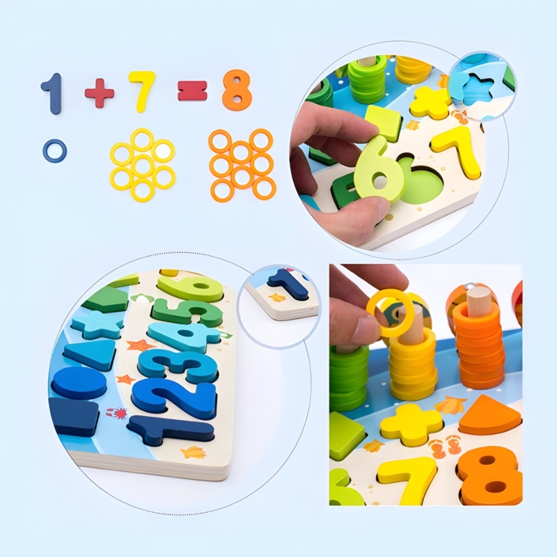 Medinė Montessori užimtumo lenta 4in1