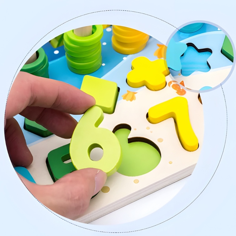 Medinė Montessori užimtumo lenta 4in1