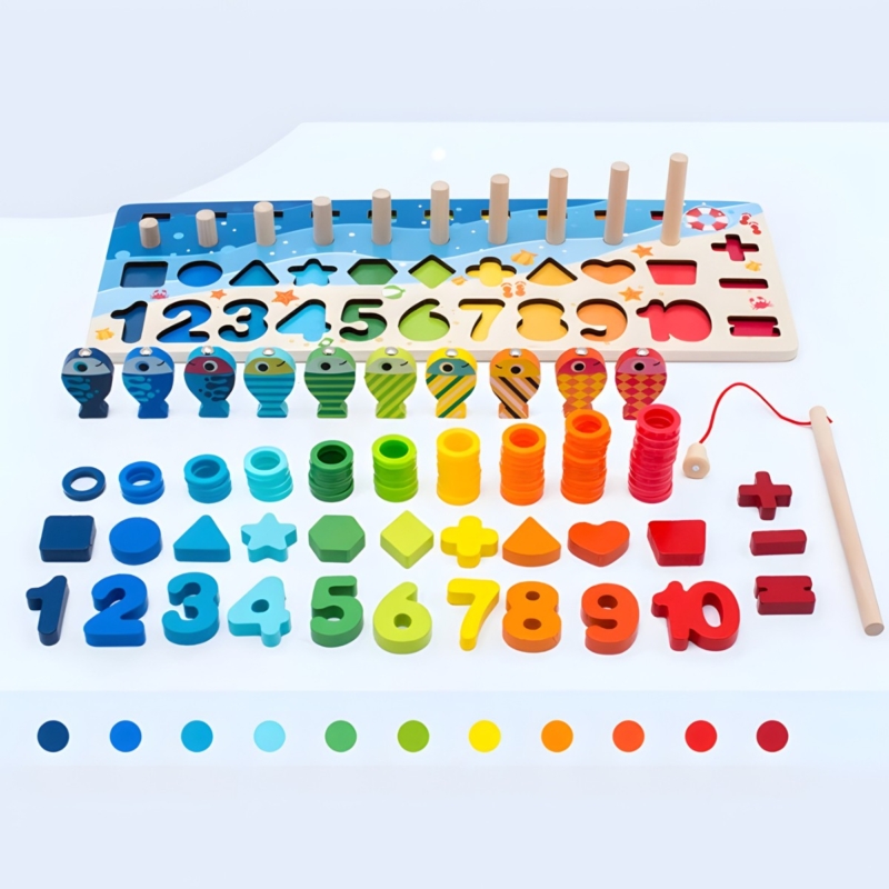 Medinė Montessori užimtumo lenta 4in1