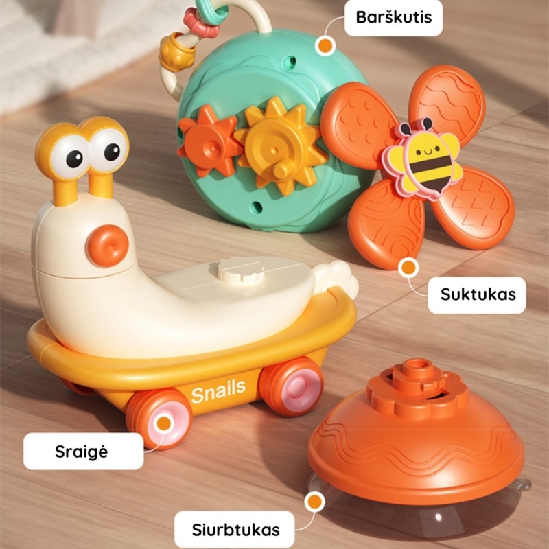 Daugiafunkcinis žaislas "Sraigė" 5in1, oranžinis