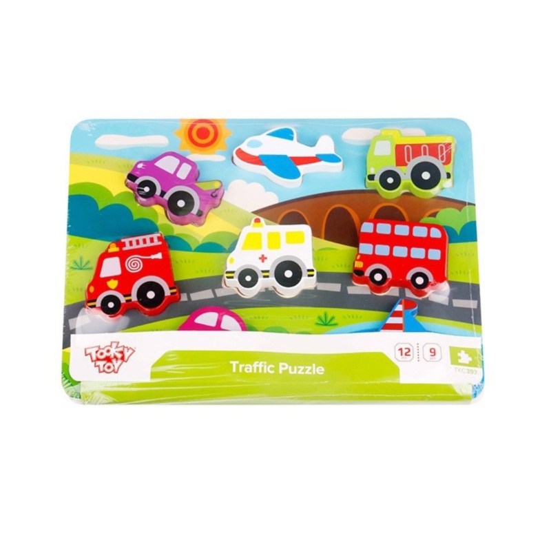 Tooky Toy spalvota medinė dėlionė "Transportas"