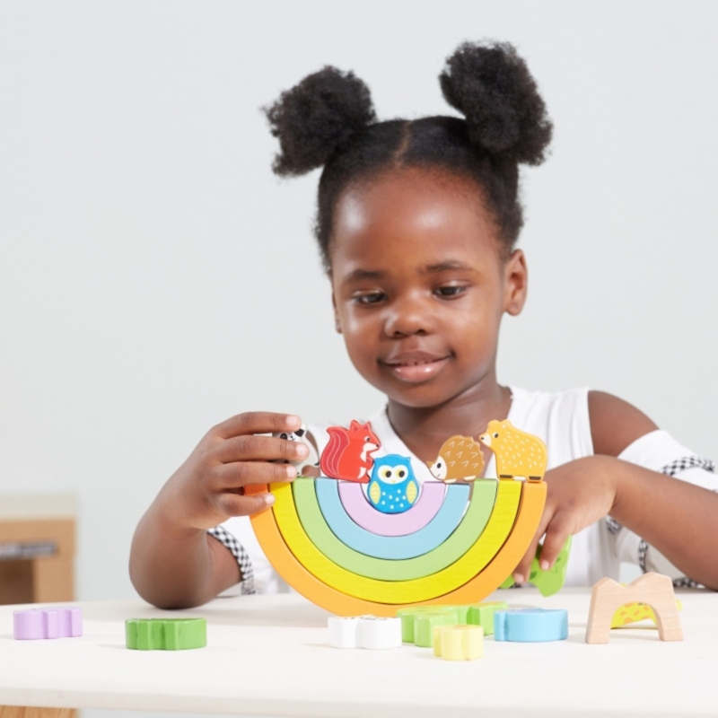 Medinė montessori kūrybinė dėlionė  „Vaivorykštė ir gamta“