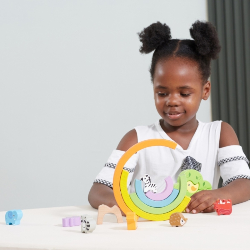 Medinė montessori kūrybinė dėlionė  „Vaivorykštė ir gamta“