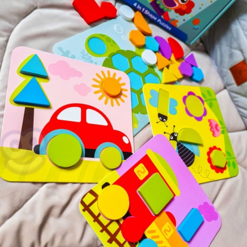 Tooky Toy spalvota montessori kaladėlių dėlionė 4in1