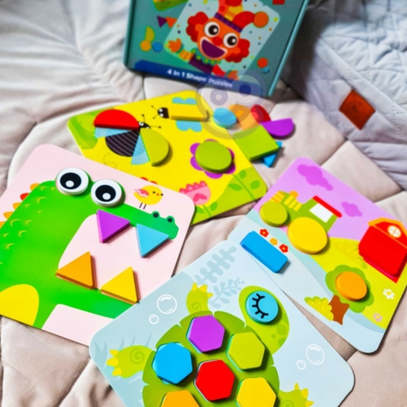 Tooky Toy spalvota montessori kaladėlių dėlionė 4in1