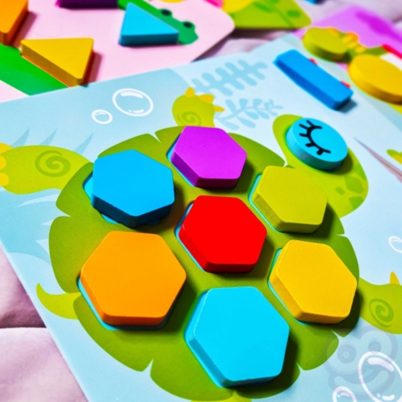 Tooky Toy spalvota montessori kaladėlių dėlionė 4in1