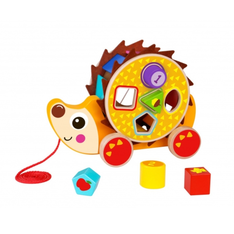 Tooky Toy traukiamas medinis žaislas - rūšiuoklė "Ežiukas"