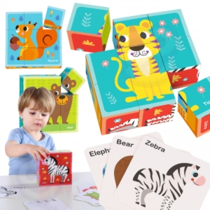 Montessori kaladėlių dėlionė su kortelėmis