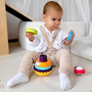 Woopie Baby sensorinis žiedų bokštas "Meškiukas"