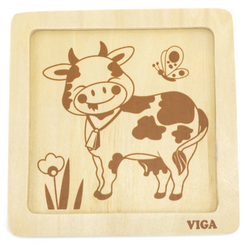 Medinė dėlionė vaikams „Karvutė“ (4 det.) – Viga