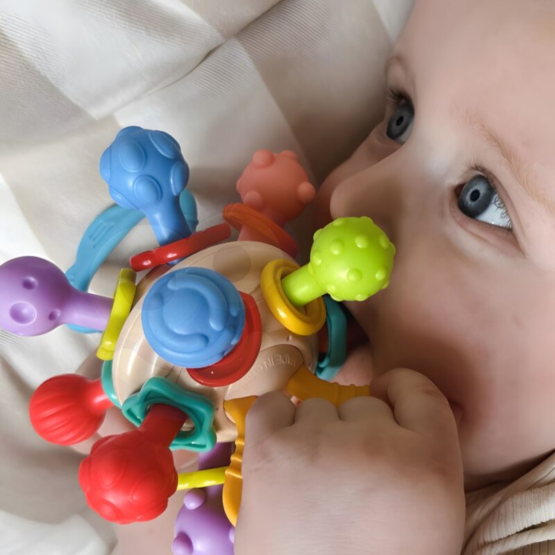 Minkštas sensorinis barškutis-kramtukas kūdikiams nuo gimimo