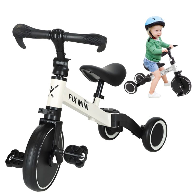 Balansinis triratukas vaikams su pedalais 3in1, baltas
