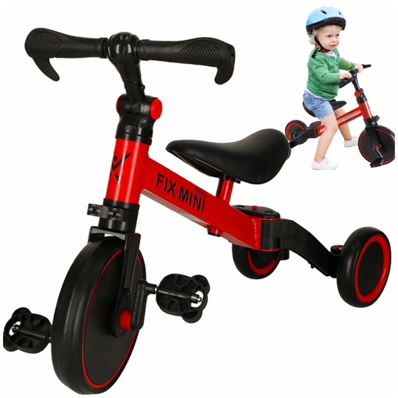 Balansinis triratukas vaikams su pedalais 3in1, raudonas