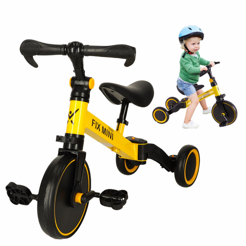 Balansinis triratukas vaikams su pedalais 3in1, geltonas