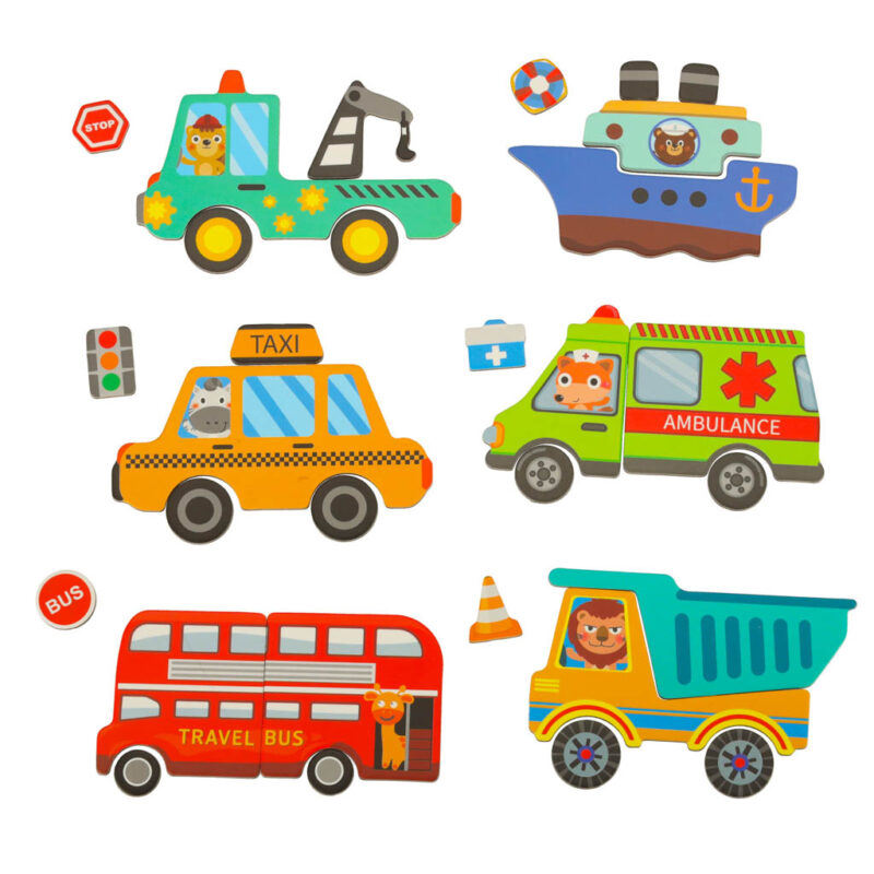 Magnetinė dėlionė-knygutė vaikams „Transportas“ (73 det.)