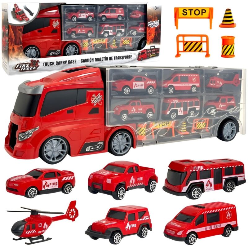 Sunkvežimio - transporterio rinkinys 3in1, raudonas Sunkvežimio - transporterio rinkinys 3in1, raudonas