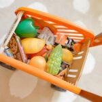 Žaislinis pirkinių vežimėlis vaikams su priedais