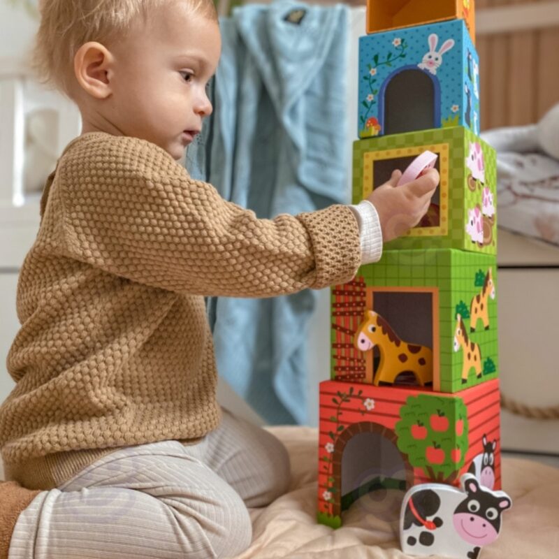 Dėžučių piramidė vaikams „Gyvūnų ūkis“ – Woopie Green