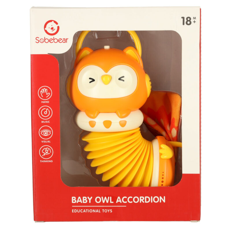 Vaikiškas interaktyvus akordeonas „Pelėda“, oranžinis