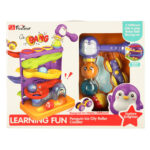 Interaktyvus 3in1 kamuoliukų takelis su plaktuku ir automobiliu "Pingvinas"