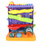 Interaktyvus 3in1 kamuoliukų takelis su plaktuku ir automobiliu "Pingvinas"