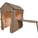 Medinis vaikų namelis su magnetine lenta ir stalu