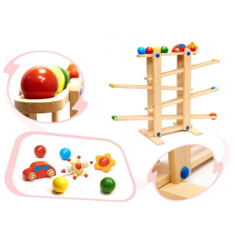 Medinė Montessori trasa vaikams su besisukančiomis figūrėlėmis