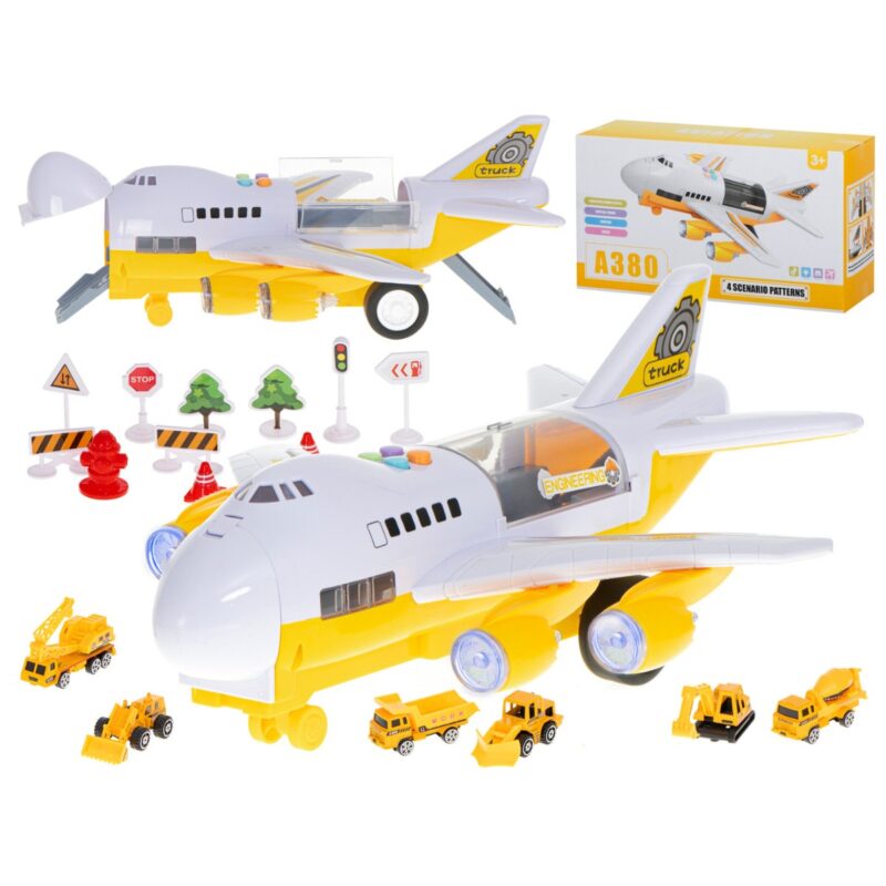 Transporterio lėktuvas + 6 automobiliai, geltonas