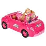 Lėlė ir jos automobilis - kabrioletas, rožinis