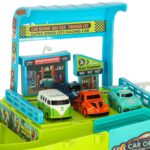 Automobilių trasa su vairu + 4 automobiliai, žalia