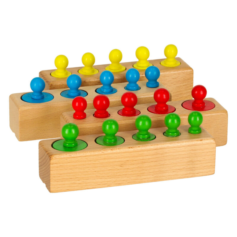 Medinė Montessori dėlionė vaikams „Spalvoti cilindrai“