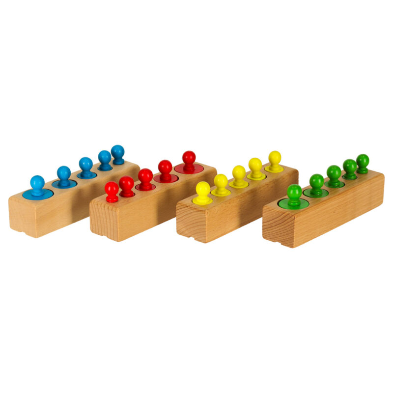 Medinė Montessori dėlionė vaikams „Spalvoti cilindrai“