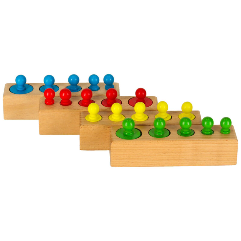 Medinė Montessori dėlionė vaikams „Spalvoti cilindrai“