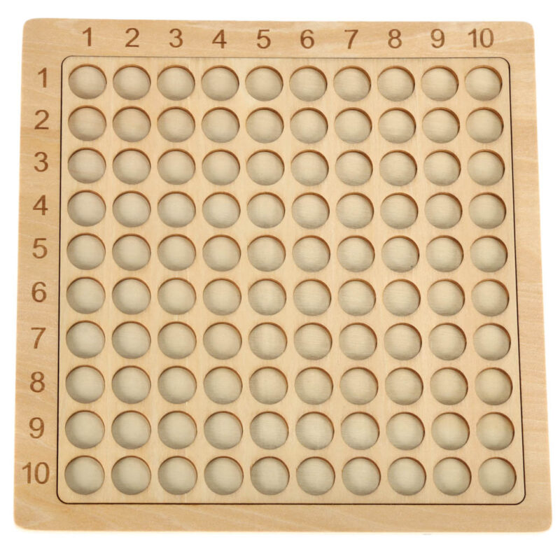 Medinė daugybos lentelė vaikams su spalvotais žetonais