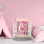 LULILO PAPILIO medinis lėlių namelis su stalčiais ir durimis 80cm, rožinis