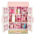 LULILO PAPILIO medinis lėlių namelis su stalčiais ir durimis 80cm, rožinis