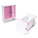 Medinis lėlių namelis su LED apšvietimu ir baldais 70cm, rožinis