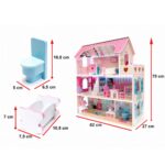 Medinis lėlių namelis su LED apšvietimu ir baldais 70cm, rožinis