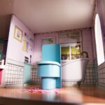 Medinis lėlių namelis su LED apšvietimu ir baldais 70cm, rožinis