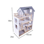 Medinis lėlių namelis su baldais 80cm, baltai pilkas