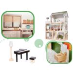 LULILO medinis lėlių namelis su LED apšvietimu 78cm "FLORO boho"